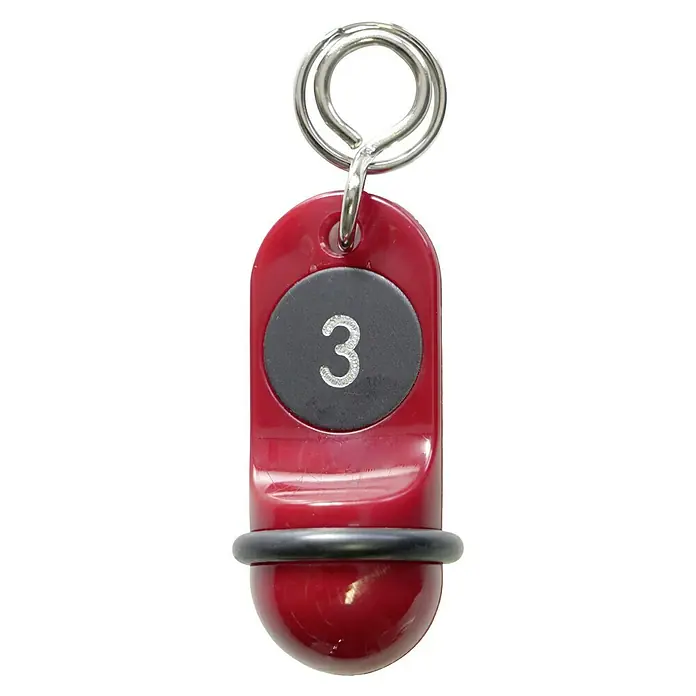 Reiher Schlüsselanhänger Junior Nr. 3 - Länge: 60 mm - Roter Schlüsselanhänger mit der Nummer 3 und einem Metallring, ideal zum Organisieren und Kennzeichnen von Schlüsseln.