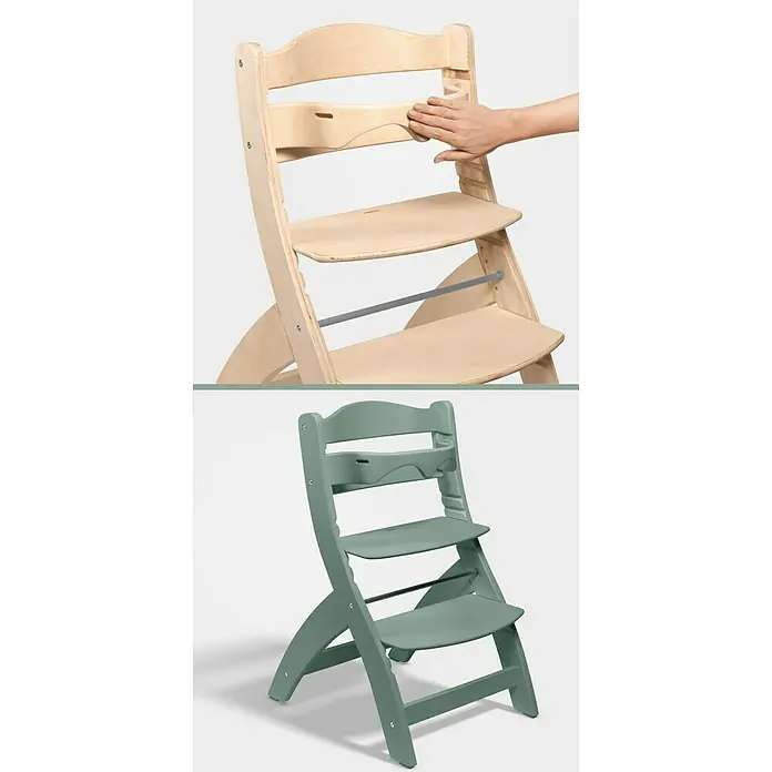 SCHÖNER WOHNEN-Farbe Pep up Renovierfarbe für Kindermöbel und -spielzeug - Salbeigrün, 1 l, Seidenmatt - Kinderhochstuhl aus Holz, verstellbar in Naturholz und grün lackiert, für Babys und Kleinkinder, sichere und praktische Esslösung.