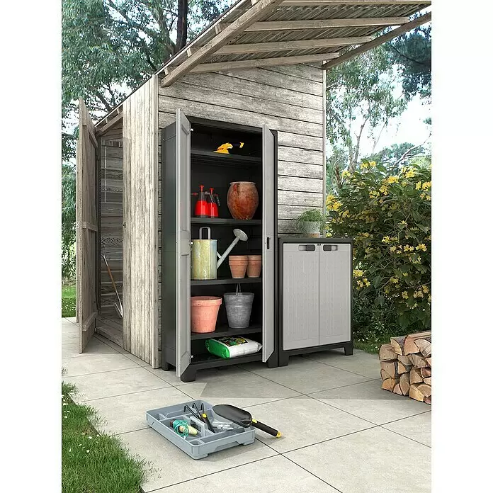 Regalux Space Line Kunststoff-Mehrzweckschrank - L x B x H: 44 x 80 x 100 cm, Anzahl Türen: 2 Stk., Grau/Schwarz - Stimmungsaufnahme