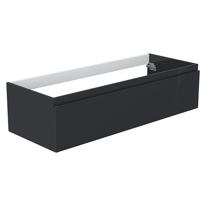 Camargue Espacio Waschtischunterschrank - 120 x 46 x 30 cm, Gama anthrazit glänzend - Ein moderner, grauer Waschbeckenunterschrank, der durch sein minimalistisches Design und seine Funktionalität besticht. Ideal für jedes Badezimmer.