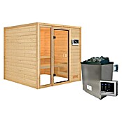 Karibu Massivholzsauna Jutta (L x B x H: 196 x 196 x 187 cm, Mit 9 kW Ofen mit externer Steuerung, Ohne Dachkranz) | BAUHAUS