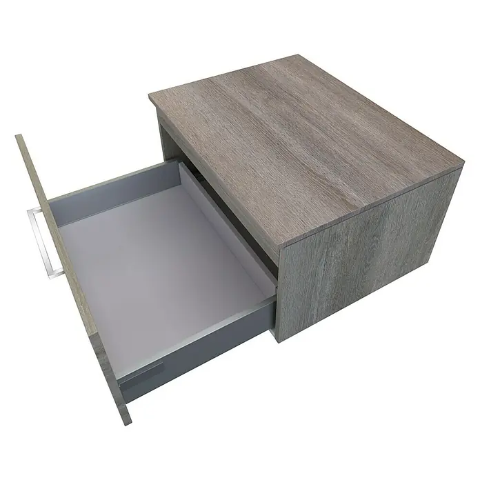 Camargue Espacio Unterschrank - 60 x 46 x 30 cm, Farbe Griff: Chrom, Faro - Graues Nachttischkästchen mit offener Schublade und silbernem Griff.
