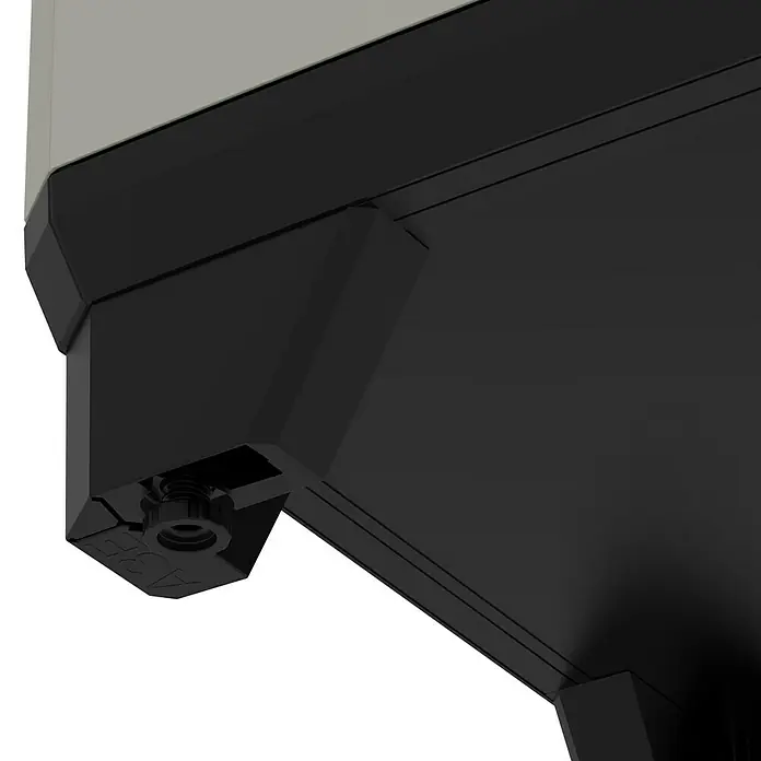Keter Kunststoff-Mehrzweckschrank Planet - L x B x H: 39 x 68 x 90 cm - Nahaufnahme einer schwarzen ABB-Produktkomponente mit präzisen Details und klaren Linien. Ideal für industrielle Anwendungen.