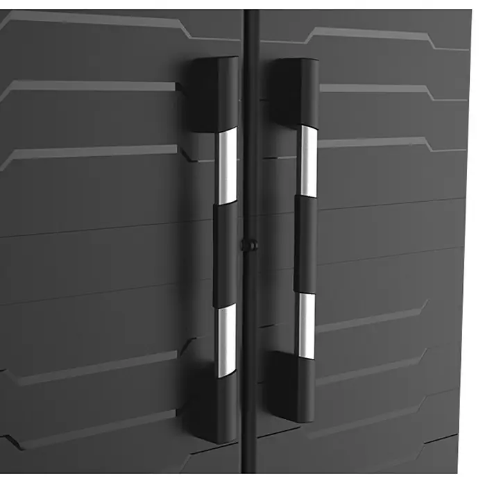 Keter Kunststoff-Mehrzweckschrank Premium XL - L x B x H: 54 x 89 x 99 cm - Schwarze Schranktüren mit silbernen Griffen, die ein modernes und elegantes Aussehen verleihen. Die Griffe sind ein echter Hingucker.