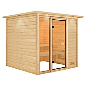 Karibu Massivholzsauna Jutta (L x B x H: 210 x 224 x 191 cm, Ohne Ofen, Mit Dachkranz und Beleuchtung) | BAUHAUS