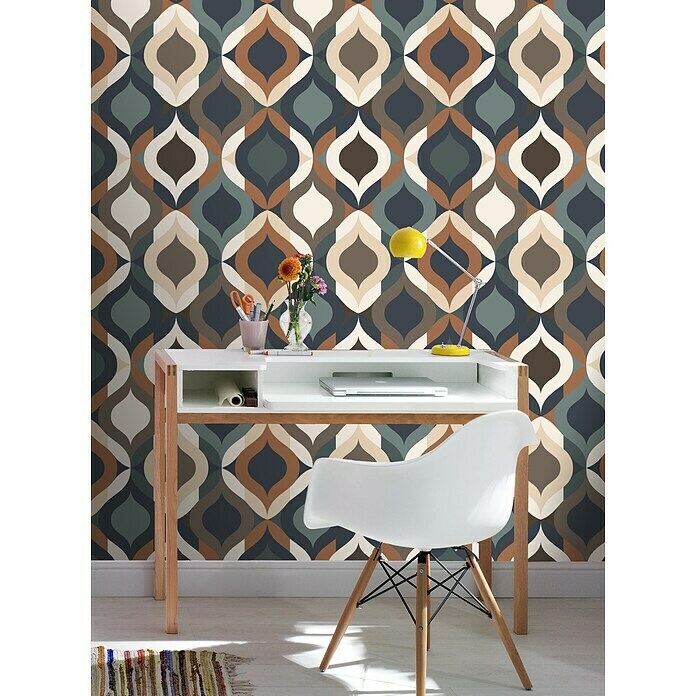 Rasch Salsa Vliestapete Retro (Grün-Braun, Grafisch, 10,05 x 0,53 m ...