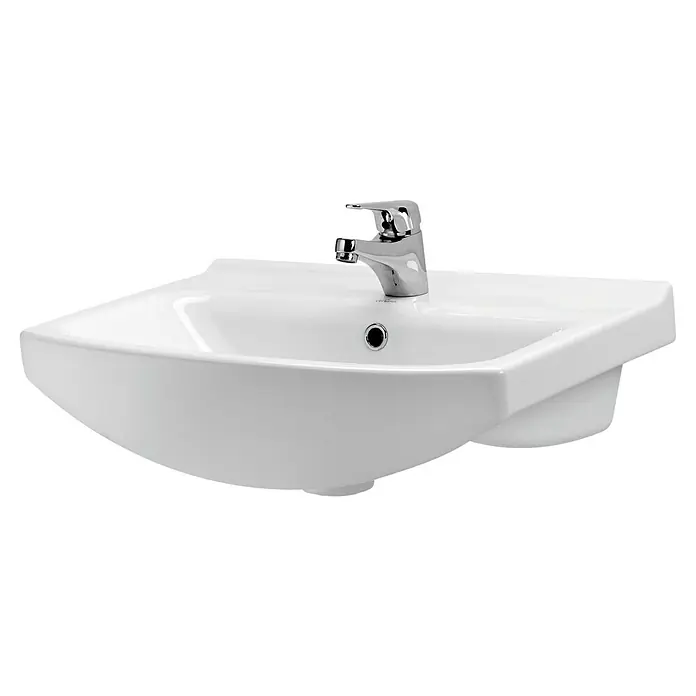 Cersanit Cersania Waschtisch - 60,5 x 41,5 cm, Ohne Spezialglasur, Hahnloch: Mitte, Mit Überlauf, Weiß - Elegantes Waschbecken aus Keramik mit verchromter Armatur. Perfekt für jedes Badezimmer. Zeitloses Design in Weiß.
