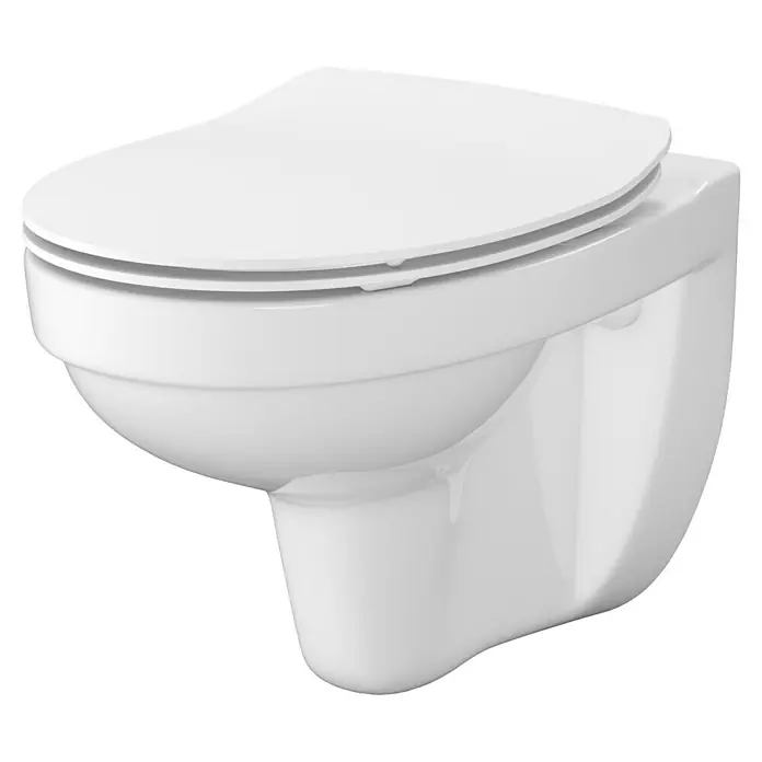 Cersanit Cersania Wand-WC-Set - Spülrandlos, Ohne Spezialglasur, Spülform: Tief, WC Abgang: Waagerecht, Weiß - Wandhängendes WC mit abgerundetem Design und glatter, weißer Oberfläche für ein modernes Badezimmer.