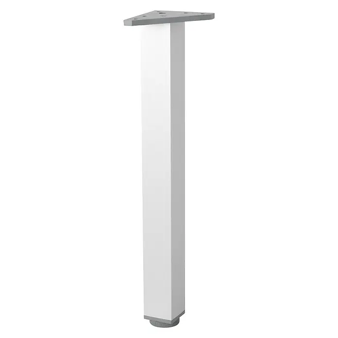 Rei Möbelfuß - L x B x H: 4 x 8 x 40 cm, Aluminium, Silber - Ein einzelnes, weißes Möbelfuß, das für Stabilität und Stil sorgt. Es ist mit einer grauen dreieckigen Montageplatte und einem verstellbaren Fuß ausgestattet.