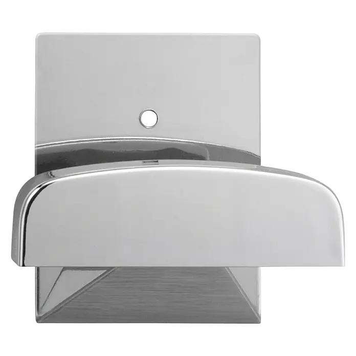 Inofix Colgador adhesivo 2045 - Cromo - Primer plano de un toallero de baño cromado y moderno con soporte de pared cuadrado y barra de sujeción redondeada.