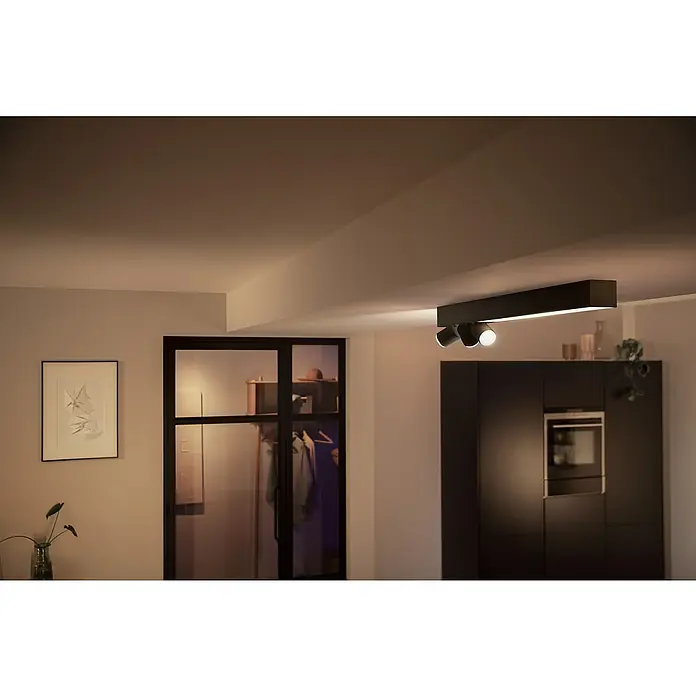 Philips Hue LED-Deckenstrahler Centris36 W, L x B x H: 78,2 x 8,5 x 12,8 cm, Schwarz, Mehrfarbig - Deckenleuchte mit schwarzen Strahlern für moderne Beleuchtung. Die Leuchte bietet warmes, einladendes Licht im Raum.