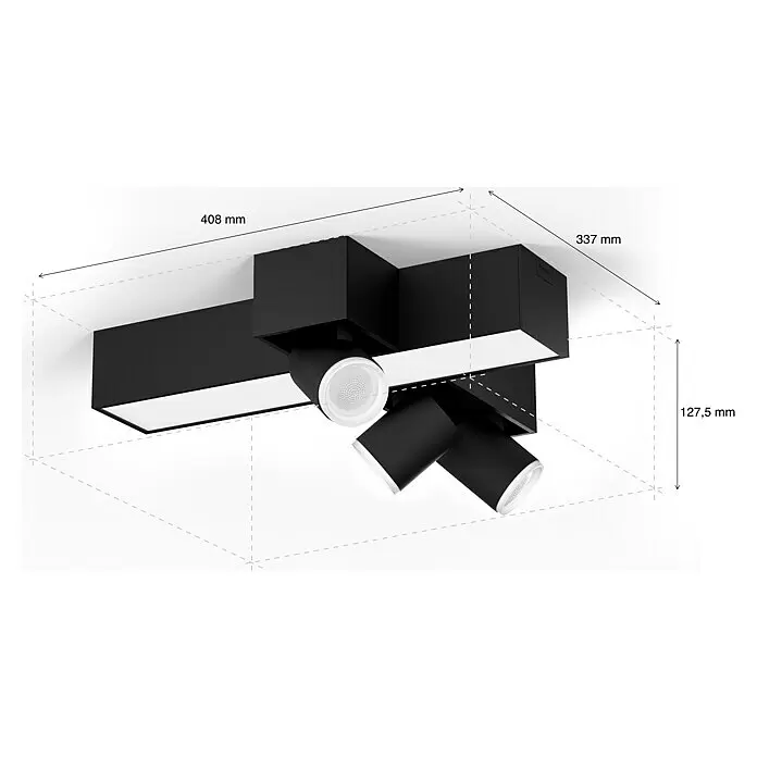 Philips Hue LED-Deckenstrahler Centris25 W, L x B x H: 40,8 x 33,7 x 12,8 cm, Schwarz, Mehrfarbig