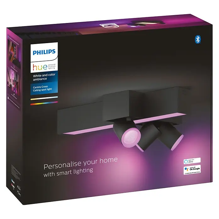 Philips Hue LED-Deckenstrahler Centris25 W, L x B x H: 40,8 x 33,7 x 12,8 cm, Schwarz, Mehrfarbig - Das Philips Hue Centris Cross Deckenstrahler-Set für eine personalisierte Beleuchtung mit smarter Technologie für Ihr Zuhause.