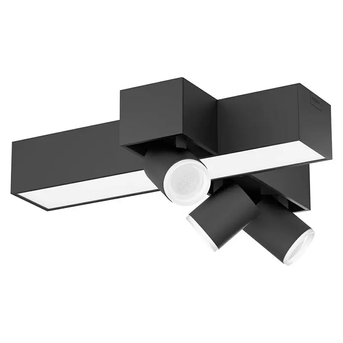 Philips Hue LED-Deckenstrahler Centris25 W, L x B x H: 40,8 x 33,7 x 12,8 cm, Schwarz, Mehrfarbig - Modernes, schwarzes Deckenstrahler-System mit LED-Technologie. Perfekt für Akzentbeleuchtung in Wohn- und Geschäftsräumen.