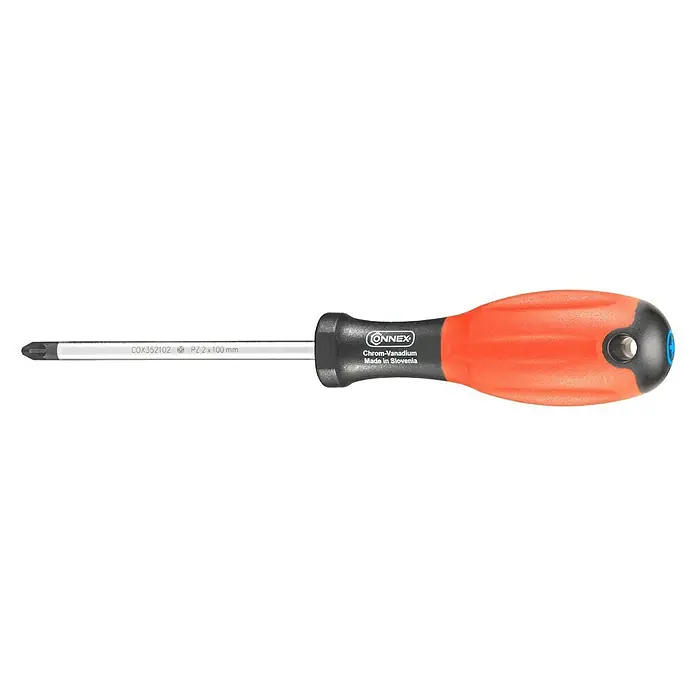 Connex Destornillador COX352102 - PZ 2, Longitud de la hoja: 100 mm - Destornillador Connex PZ 2x100 mm con hoja de cromo vanadio y mango ergonómico para un trabajo preciso y cómodo.