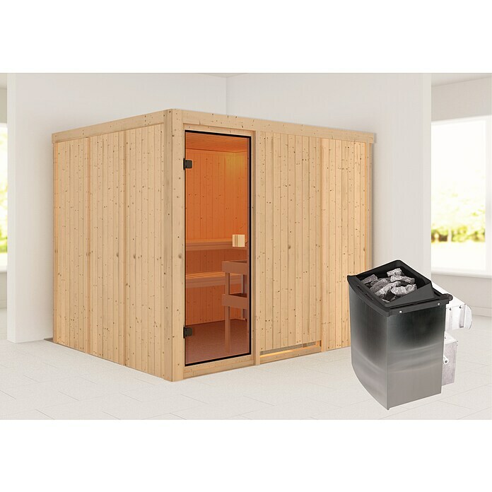 Karibu Elementsauna Nybro (L x B x H: 196 x 231 x 198 cm, Mit 9 kW Saunaofen mit integrierter Steuerung) | BAUHAUS