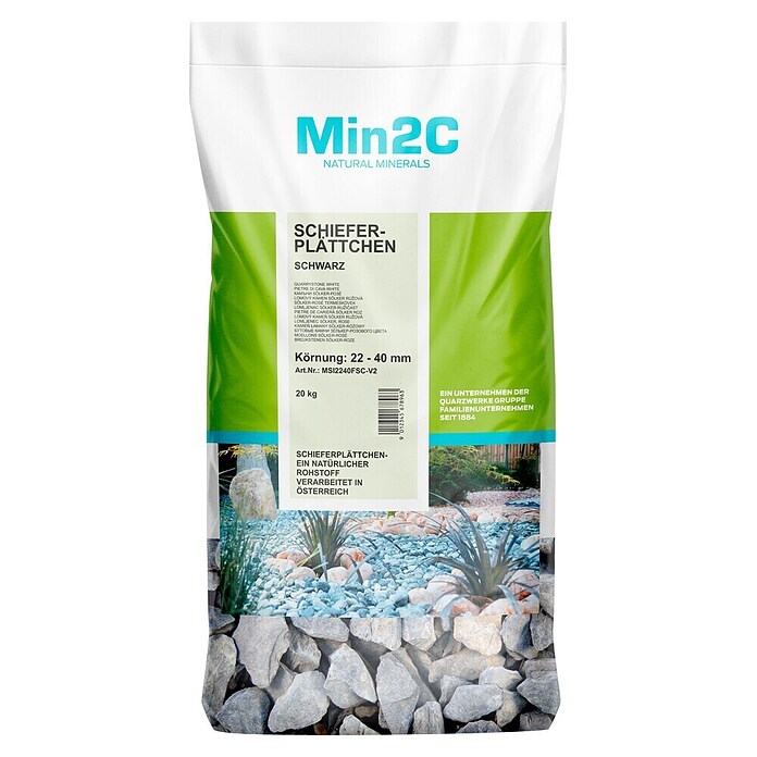 Min2C Schieferplättchen (Schwarz, 20 kg, Körnung: 22 mm - 40 mm)