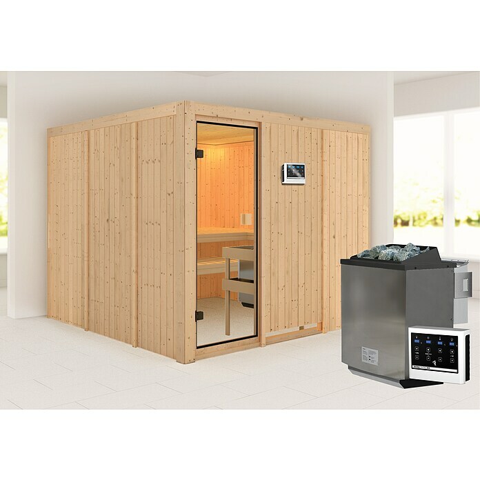 Karibu Elementsauna Arvika (Mit 9 kW Bio-Ofen mit externer Steuerung, L x B x H: 231 x 231 x 198 cm) | BAUHAUS