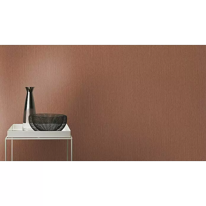 Rasch Florentine III Vliestapete Textile Stoffoptik - Rotbraun, Uni, 10,05 x 0,53 m - Texturierte rotbraune Wandverkleidung mit feinem vertikalem Webmuster.