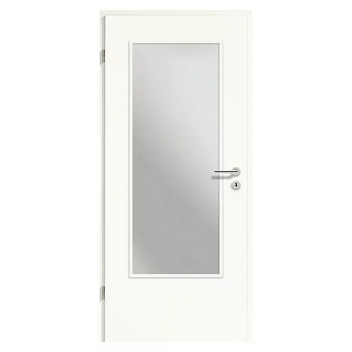 GetaDoor Laminit Zimmertür GL 222 LA - 735 x 2.110 mm, DIN Anschlag: Links, Arctic Weiß, Röhrenspan, Satiniertes Glas - Vorderansicht