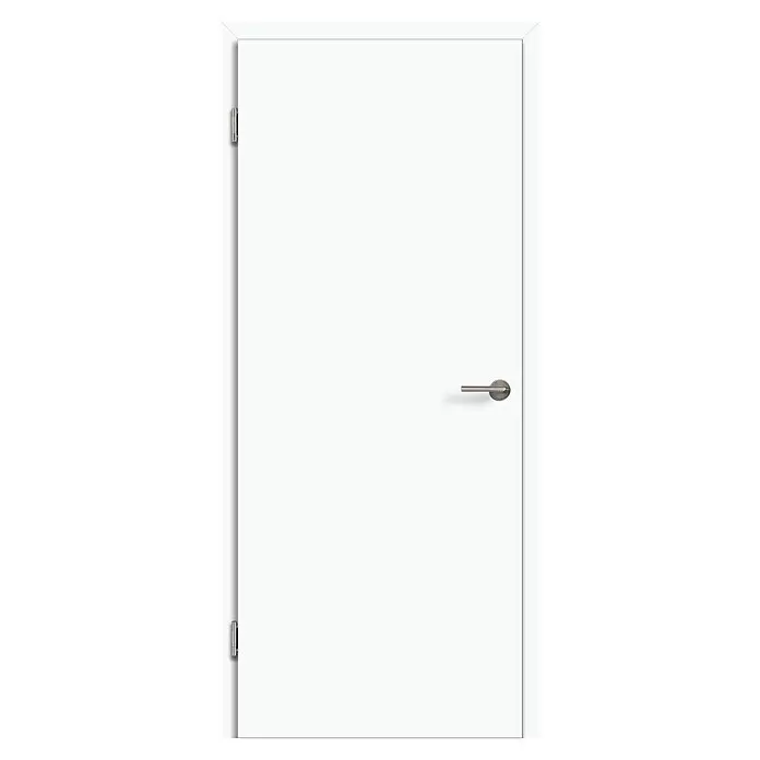 Kilsgaard Zimmertür 42/00 ohne Schlüssellochbohrung - 860 x 1.985 mm, DIN Anschlag: Links, Weiß lackiert, ähnlich RAL 9010, Röhrenspan - Weiße Innentür mit einem Griff und diskreten Scharnieren aus gebürstetem Metall.