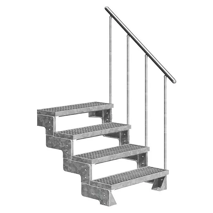 Dolle Außentreppe Gardentop - Gitterroststufen, Feuerverzinkte Geländerstäbe, Breite: 100 cm, Anzahl Stufen: 4 Stk., Geschosshöhe: 72 cm - 88 cm - Verzinkte Stahltreppe mit rutschfesten Trittflächen und passendem Handlauf.