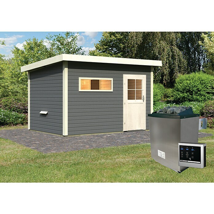 Karibu Saunahaus Suva 3 (Mit 9 kW Ofen mit externer Steuerung, Terragrau, L x B x H: 393 x 231 x 239 cm) | BAUHAUS