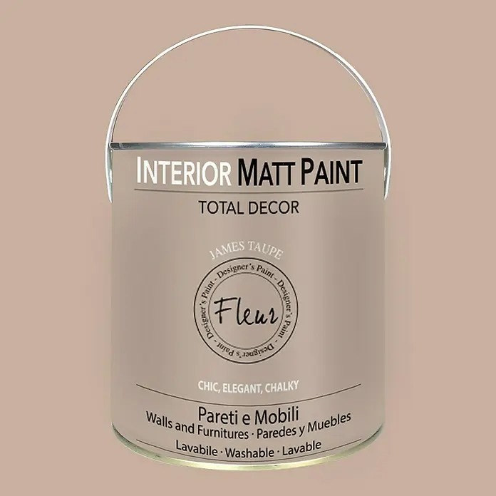 Fleur Pintura para efectos decorativos Interior Matt Paint - James Taupe, 2,5 l - Pintura mate para interiores "James Taupe" de Fleur, ideal para paredes y muebles. Chic, elegante y calcárea para un hogar con estilo.