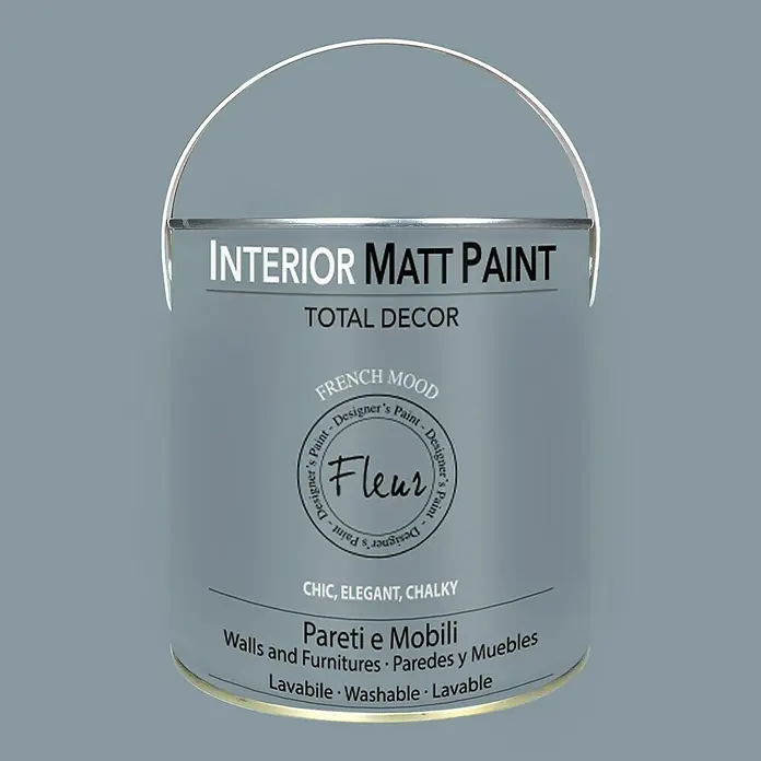 Fleur Pintura para efectos decorativos Interior Matt Paint - French Mood, 2,5 l - Un bote de pintura interior mate gris de Fleur "French Mood" para paredes y muebles.