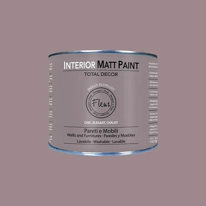 Fleur Pintura para efectos decorativos Interior Matt Paint - Indian Elephant, 375 ml - Bote de pintura mate para interiores de Total Decor, ideal para paredes y muebles. Chic, elegante y con efecto tiza para un hogar estiloso.