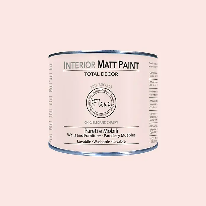 Fleur Pintura para efectos decorativos Interior Matt Paint - Pink Rococo, 375 ml - Bote de pintura mate para interiores "Pink Rococo" de Total Decor. Pintura lavable para paredes y muebles.