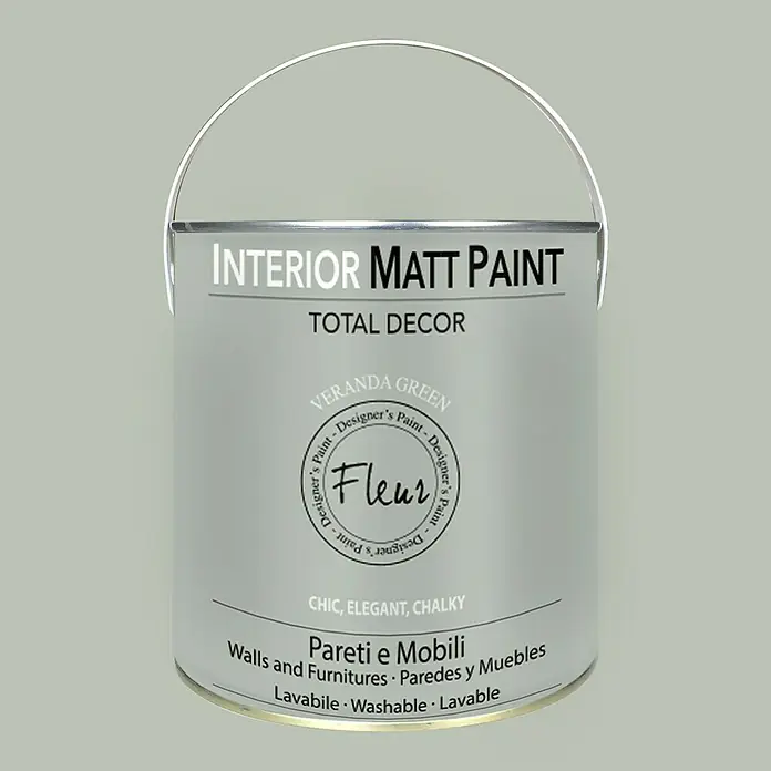 Fleur Pintura para efectos decorativos Interior Matt Paint - Veranda Green, 2,5 l - Bote de pintura mate para interiores "Veranda Green" de Fleur, ideal para paredes y muebles con un acabado elegante, calcáreo y lavable.