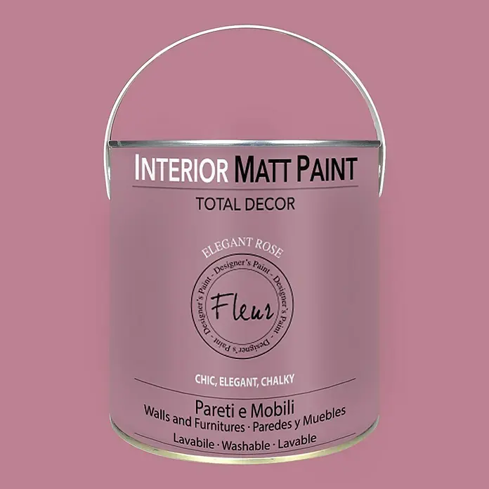 Fleur Pintura para efectos decorativos Interior Matt Paint - Elegant Rose, 2,5 l - Bote de pintura mate para interiores color Rosa Elegante de Total Decor para paredes y muebles.