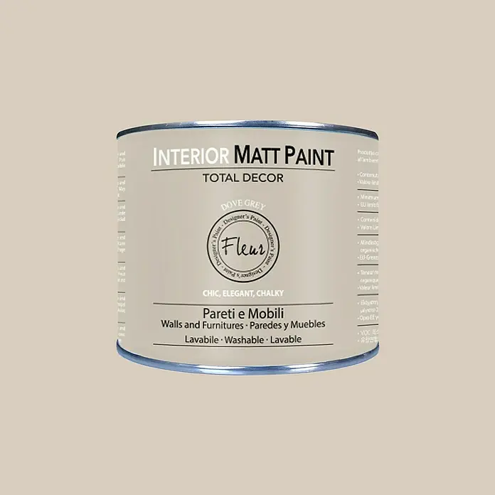 Fleur Pintura para efectos decorativos Interior Matt Paint - Dove Grey, 375 ml - Bote de pintura mate para interiores "Gris Paloma" de Total Decor, ideal para paredes y muebles. Lavable y elegante, para un ambiente chic.