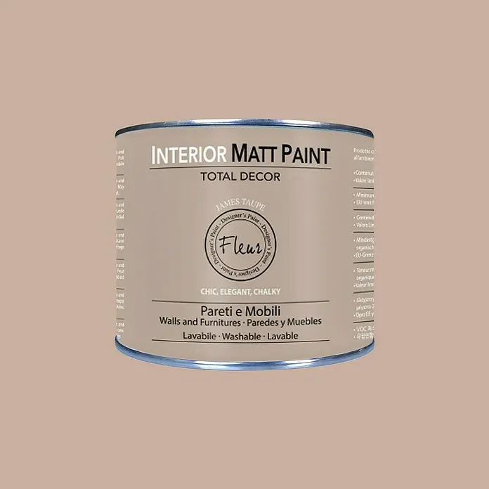 Fleur Pintura para efectos decorativos Interior Matt Paint - James Taupe, 375 ml - Un bote de "Pintura Mate Interior Total Decor James Taupe" para paredes y muebles. Lavable y elegante para un hogar chic.