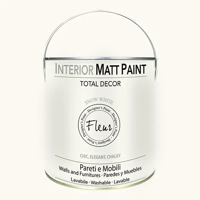 Fleur Pintura para efectos decorativos Interior Matt Paint - Snow White, 2,5 l - Bote de pintura "Interior Matt Paint Total Decor Snow White" para un acabado elegante y calizo para paredes y muebles.