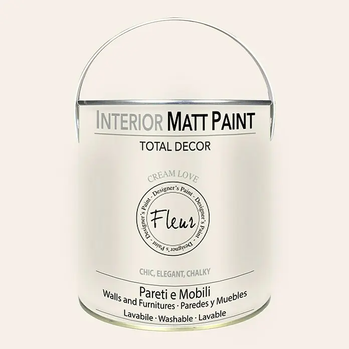 Fleur Pintura para efectos decorativos Interior Matt Paint - Cream Love, 2,5 l - Un bote de pintura interior "Fleur Cream Love". Ideal para paredes y muebles, esta pintura mate ofrece un acabado elegante para tu hogar.