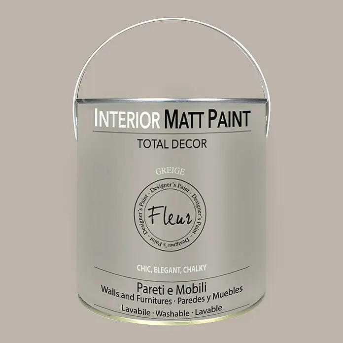 Fleur Pintura para efectos decorativos Interior Matt Paint - Greige, 2,5 l - Pintura mate interior "Greige" de Fleur, ideal para paredes y muebles, lavable y elegante, para una decoración elegante del hogar.
