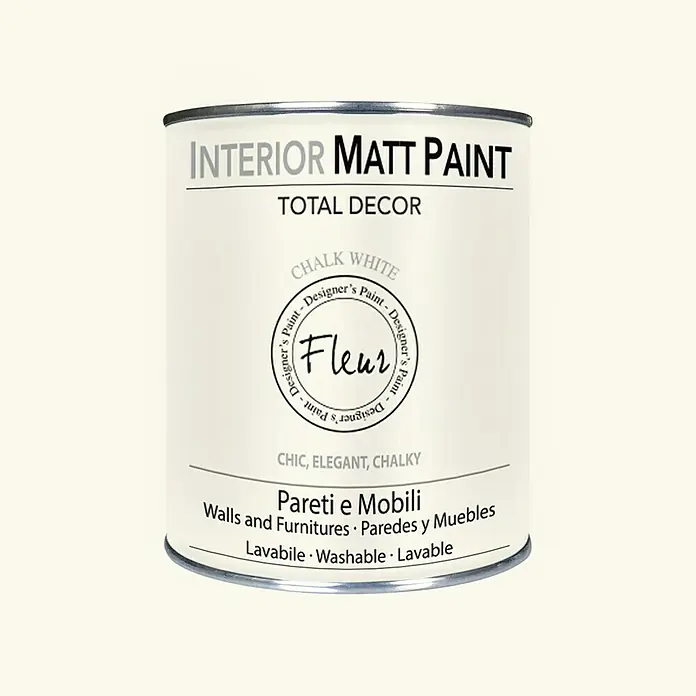Fleur Pintura para efectos decorativos Interior Matt Paint - Chalk White, 750 ml - Bote de pintura mate para interiores Fleur en "Chalk White", ideal para un diseño elegante de paredes y muebles.