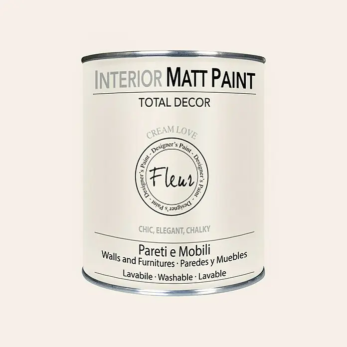 Fleur Pintura para efectos decorativos Interior Matt Paint - Cream Love, 750 ml - Bote de pintura interior mate "Cream Love" de Fleur, apta para paredes y muebles. Lavable, chic, elegante, calcárea para la decoración.