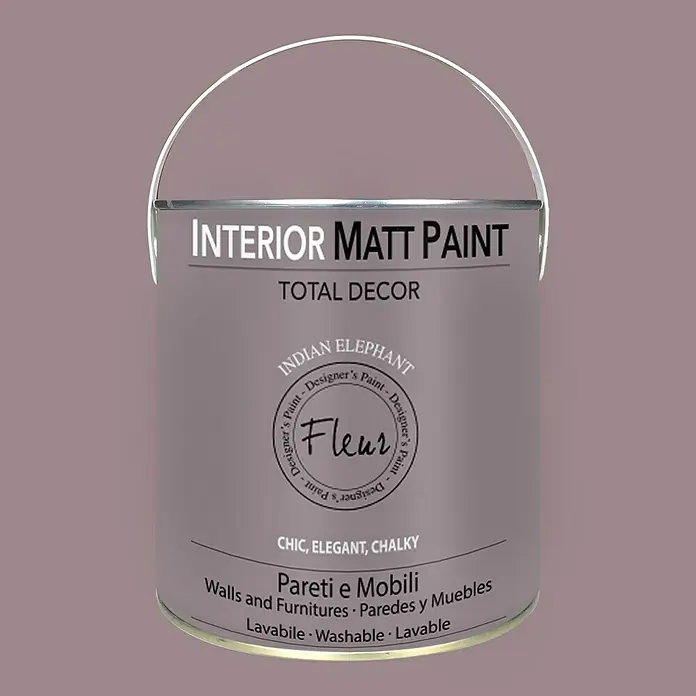 Fleur Pintura para efectos decorativos Interior Matt Paint - Indian Elephant, 2,5 l - Un bote de pintura mate para interiores "Indian Elephant" de Fleur, ideal para paredes y muebles, lavable y elegante para la decoración interior.