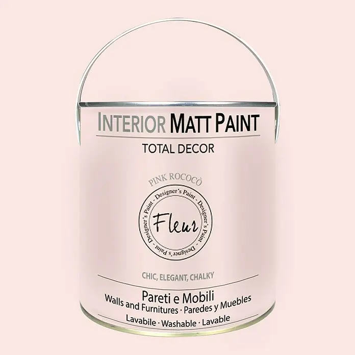 Fleur Pintura para efectos decorativos Interior Matt Paint - Pink Rococo, 2,5 l - Bote de pintura mate para interiores color Rosa Rococo de Fleur, para paredes y muebles, lavable y elegante.