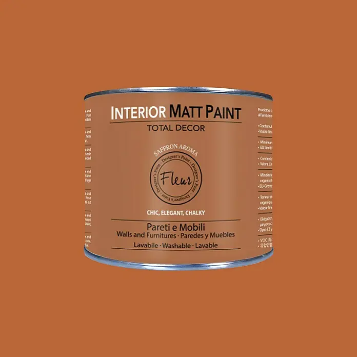 Fleur Pintura para efectos decorativos Interior Matt Paint - Saffron Aroma, 375 ml - Bote de pintura interior mate Total Decor, tono Saffron Aroma. Ideal para paredes y muebles, lavable.