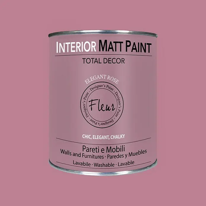 Fleur Pintura para efectos decorativos Interior Matt Paint - Elegant Rose, 750 ml - Bote de pintura mate de interior "Elegant Rose" de Total Decor, ideal para paredes y muebles. Lavable y con un elegante acabado tiza.