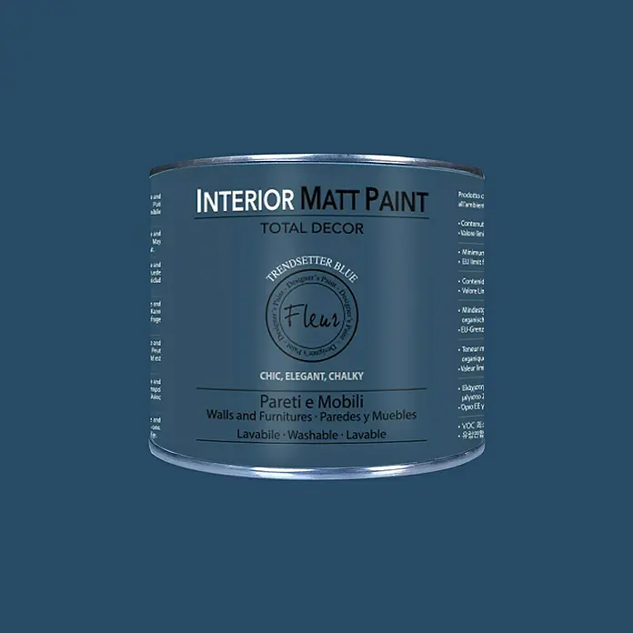 Fleur Pintura para efectos decorativos Interior Matt Paint - Trend Blue, 375 ml - Bote de pintura mate para interiores "Trendsetter Blue" de Fleur. Pintura elegante y calcárea para paredes y muebles. Lavable.