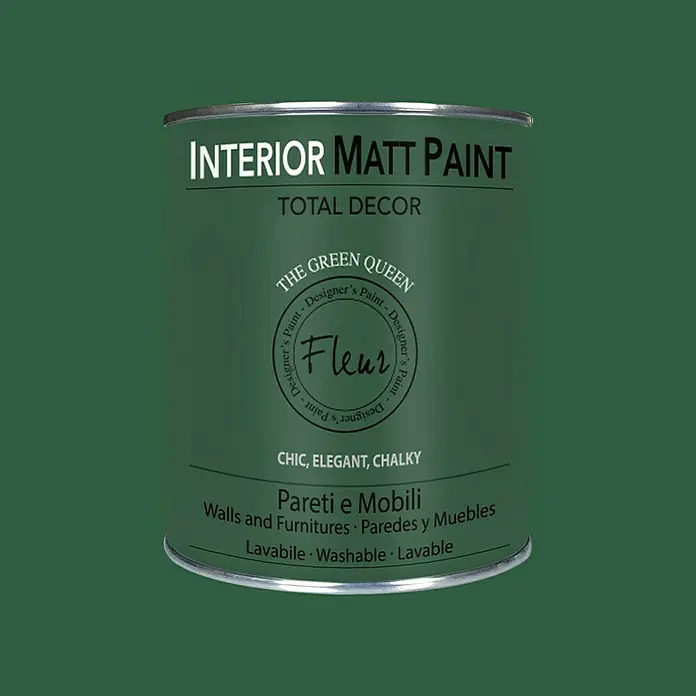 Fleur Pintura para efectos decorativos Interior Matt Paint - The Green Queen, 750 ml - Una lata de pintura mate para interiores "The Green Queen" de Fleur, ideal para diseños elegantes de paredes y muebles interiores.