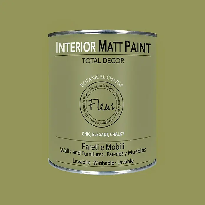 Fleur Pintura para efectos decorativos Interior Matt Paint - Botanical, 750 ml - Una lata de pintura mate para interiores de Total Decor, color Botanical Charm. Ideal para paredes y muebles, lavable y elegante.