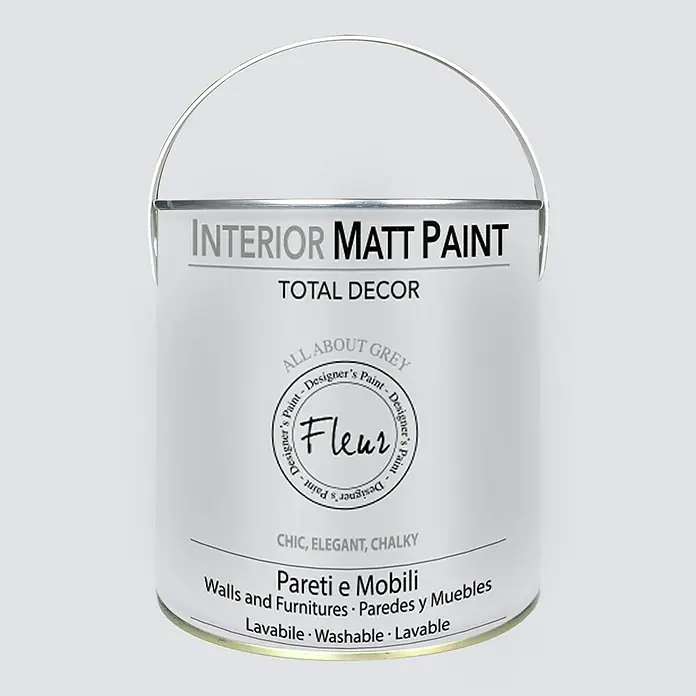 Fleur Pintura para efectos decorativos Interior Matt Paint - All About Grey, 2,5 l - Bote de pintura mate interior "All About Grey" de Fleur. La pintura lavable es adecuada para paredes y muebles.