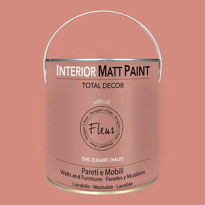 Fleur Pintura para efectos decorativos Interior Matt Paint - Amelie, 2,5 l - Bote de pintura mate para interiores "Amélie" de Total Decor. Apta para paredes y muebles, y lavable.