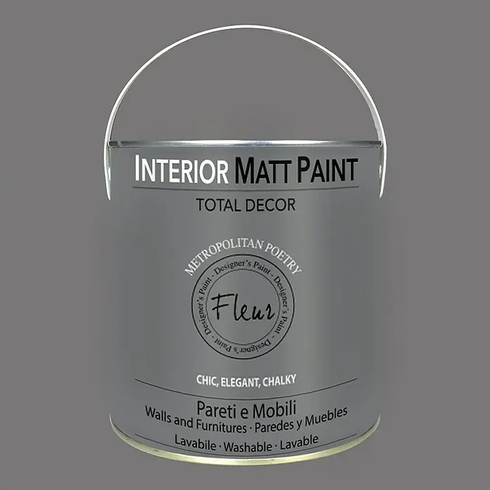 Fleur Pintura para efectos decorativos Interior Matt Paint - Metropolitan Poetry, 2,5 l - Bote de pintura mate para interiores "Fleur". Ideal para paredes y muebles, lavable, en gris elegante.